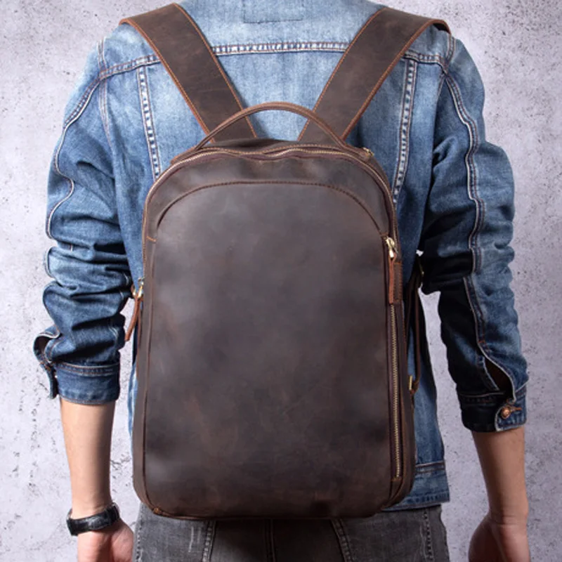 

AETOO New personality retro crazy horse skin shoulder bag head layer cowhide simple fashion backpack men