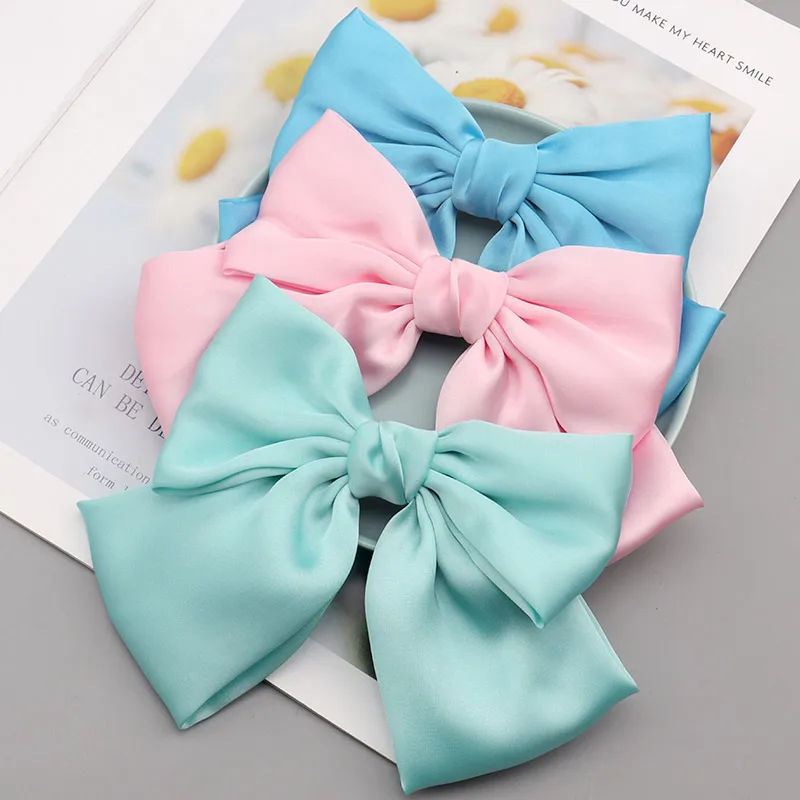 

Spot, Solid Color Silky Big Bow Hair Clip, Girl Hairpin, Summer New Korean Hair Accessories Simple Fashion Woman'S Hairpin