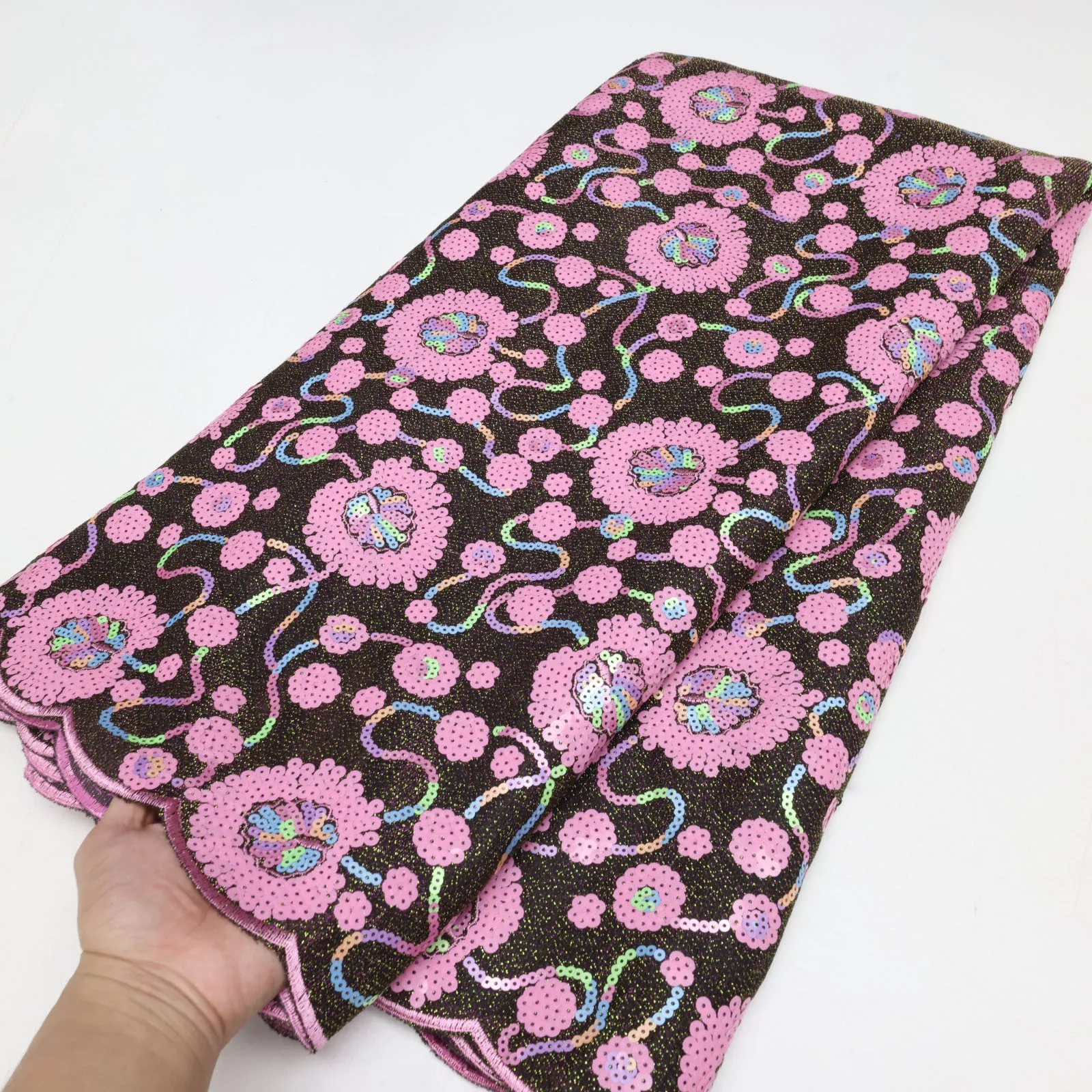 

NI.AI Pink African Velvet Lace Fabric 2023 High Quality 5 Yards Goldon Velvet With Sequins Nigerian Lace Fabrics for Party Dress