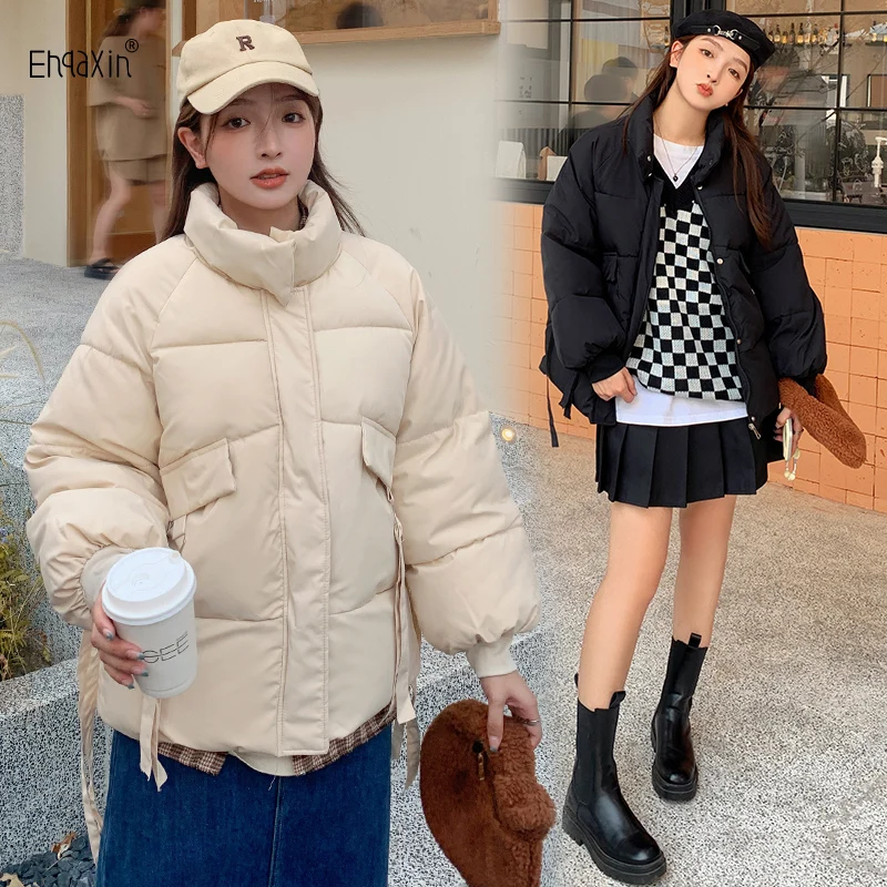 Enlarge EHQAXIN 2022 New Ladies Down Jacket Fashion Korean Thickened Jacket Casual Stand Collar Versatile Warm Loose Padded Coats S-2XL