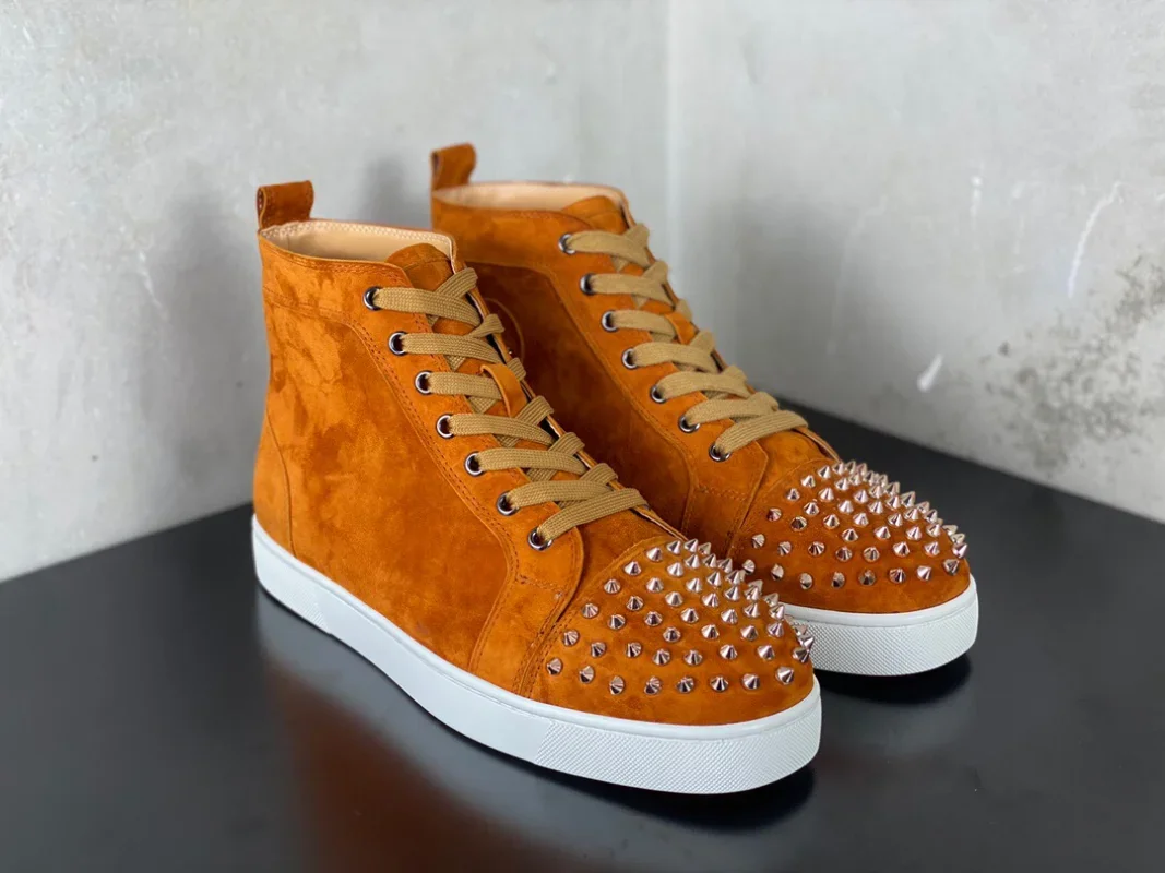 

New Men Designer Sneakers Casual Spike Sneakers High Top Party Mens Red Sole Shoes Plus Size