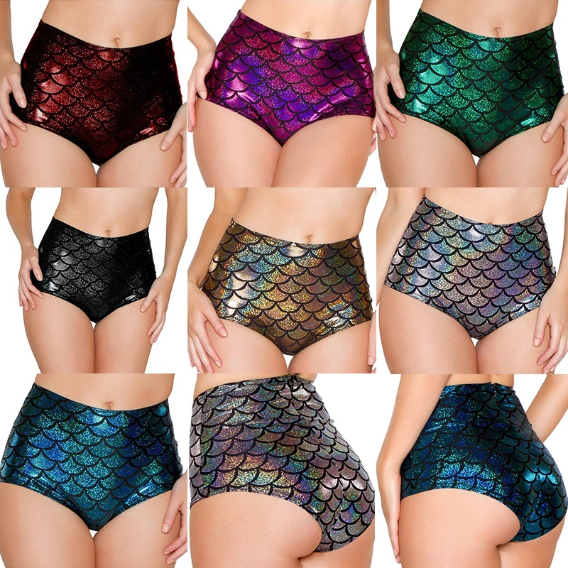 Women's Fashion Sexy High Waist Shiny Elastic Shorts Beach Slim Fit T-shirt Tight Shorts Casual Fish Scale Club Party Shorts