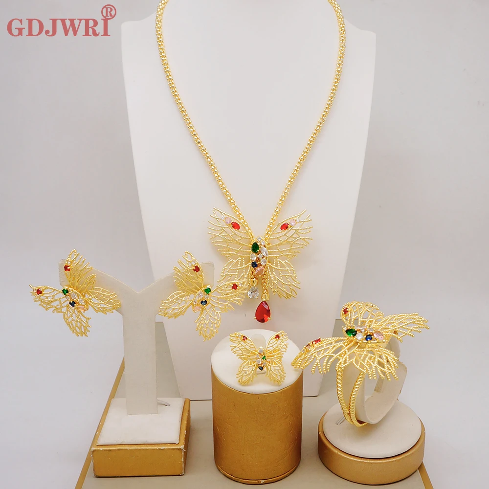 Модный бразильский Дубайский Золотой цвет ожерелье в форме бабочки кулон серьги
