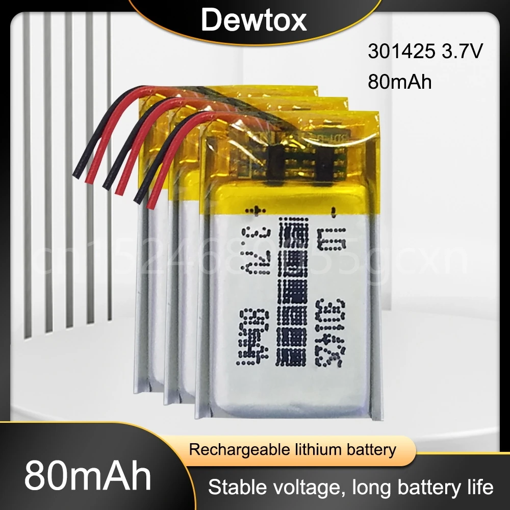 3.7V 80mAh 301425 Lithium Polymer Li-Po Li Ion Rechargeable Battery for Toys Bluetooth Earphone Speaker GPS Lipo Cell