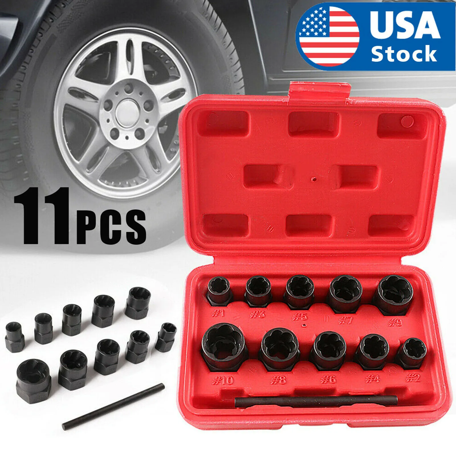 

11pcs Bolt Nut Removal Extractor Socket Set Bolt Extractor Tool 9-19mm Metric