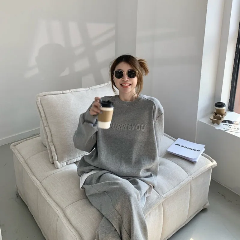 Женский флисовый спортивный костюм с круглым вырезом High Street свободные