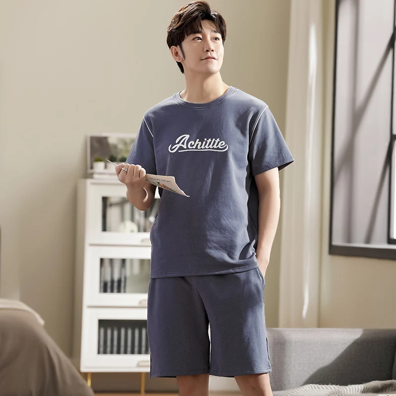 

Шорты ярдов, хлопковый топ, ночная рубашка, рукава, одежда для сна, короткие, 2 шт./компл., пижамный комплект, мужские летние Мультяшные брюки + ...