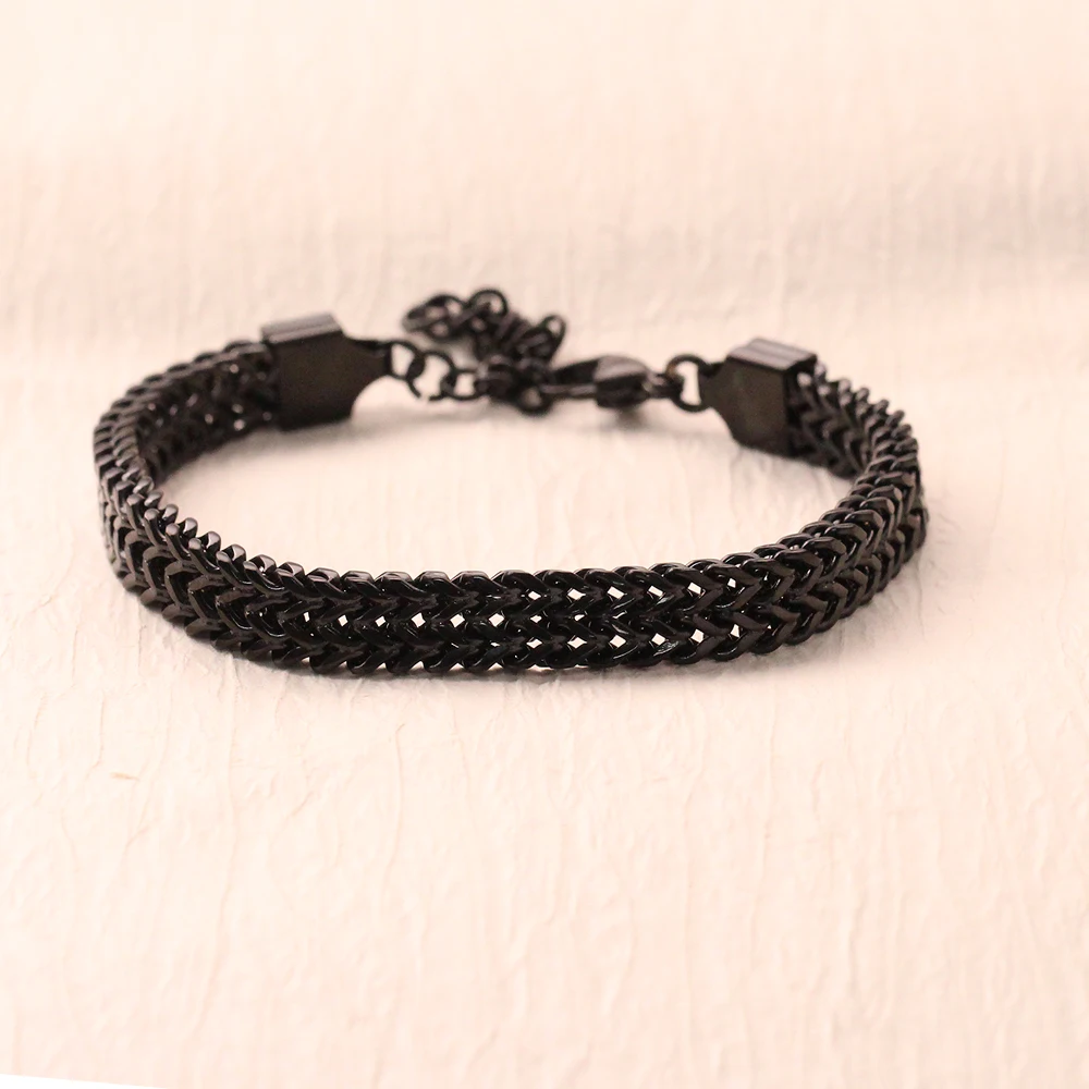 

8mm W Wave Texture Adjustable Chain Black Elegant Men Bracelet