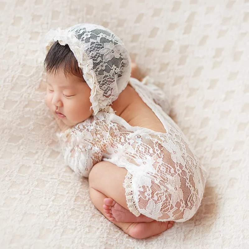 Newborn Photography Clothing Studio Infant Girl 0-1 Month Photos Lace Hat Jumpsuits Baby Photograph  Clothes Props Accessories