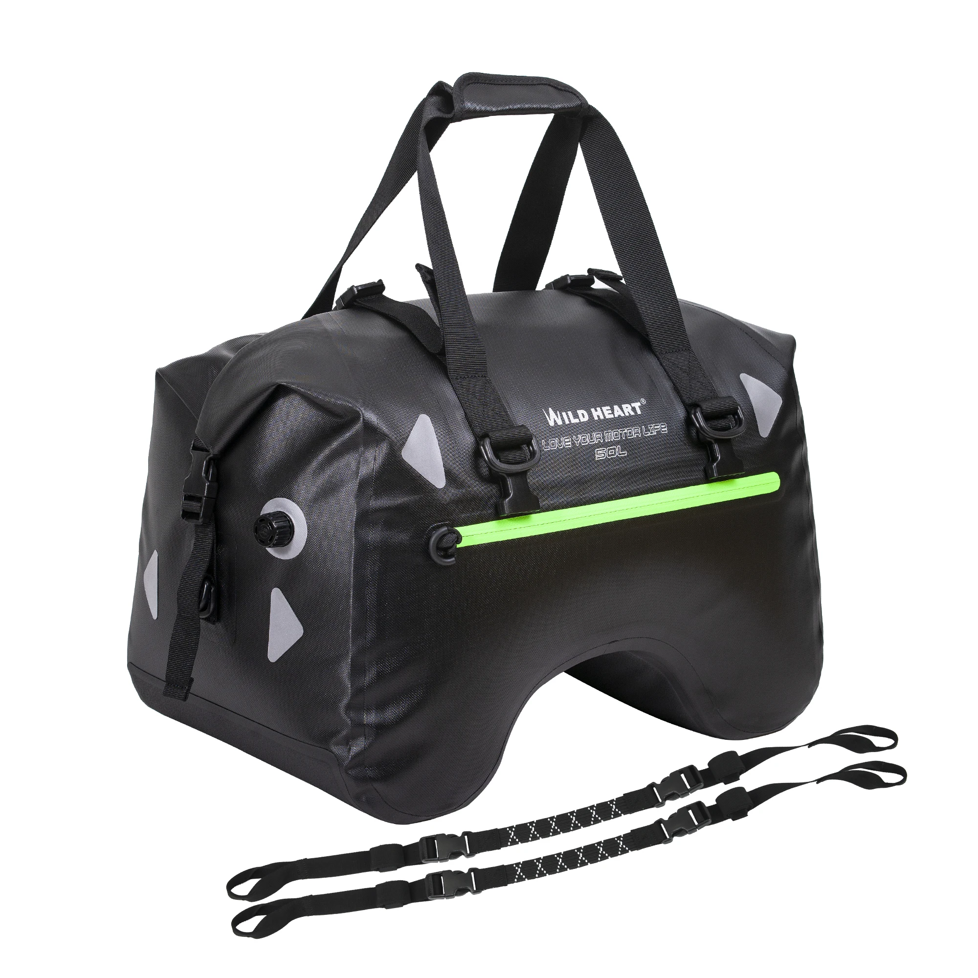 WILD HEART Сухая мотоциклетная хвостовая сумка 50 л с веревочными ремнями и внутренним карманом Водонепроницаемая ПВХ 500D для путешествий, мотоциклов и т. д.