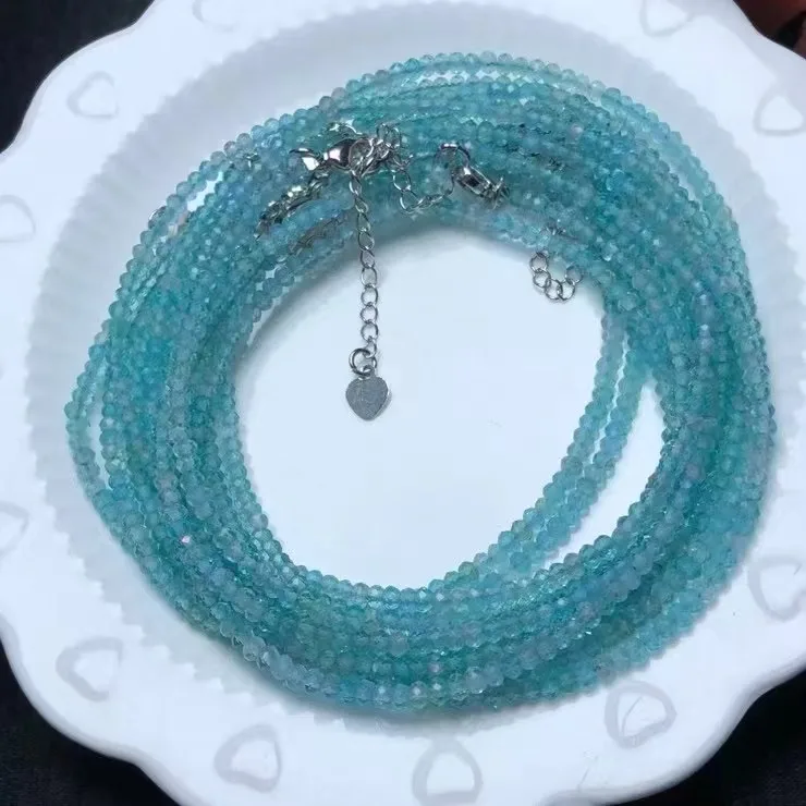

Popular Wholesale Natural Blue Appatite Crystal Healing Faceted Disc Bead Necklace For Jewelry Gift