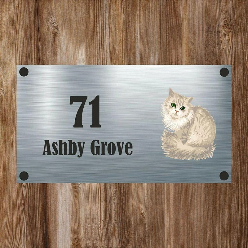 

Customized Fluffy Cat Aluminium House Sign Personalised - House Number & Street Name Renovation Houses Door Number Sign