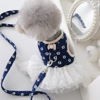 luxury dog dress harness and leash set 6 color girl boy pet puppy little small animals cats chihuahua collar walking lead goods