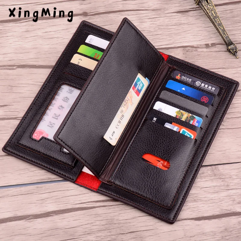 

Men PU leather long clutch wallet business men Cards holder purse brown black male fashion pocket wallet for coins