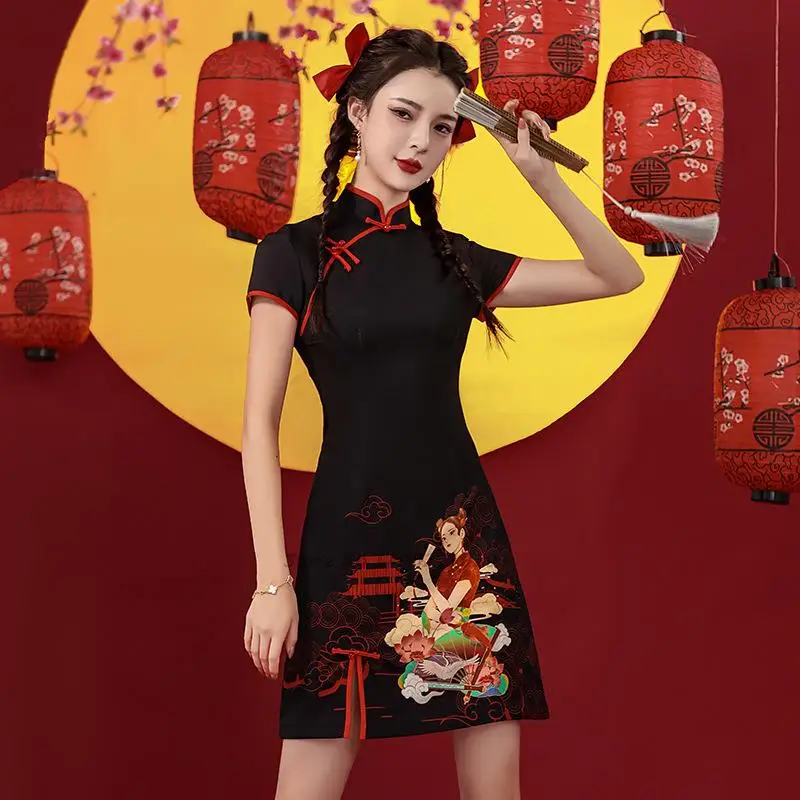 

2022 chinese dress traditional qipao dress cheongsam women qipao dress vintage floral print chiffon dress oriental dress qipao