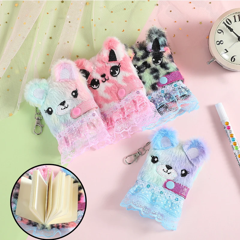 

Плюшевый блокнот для девочек с мультяшным рисунком, милая кошка, розовая юбка, ручная книга, практичная ученическая запись, подвеска, брелок...