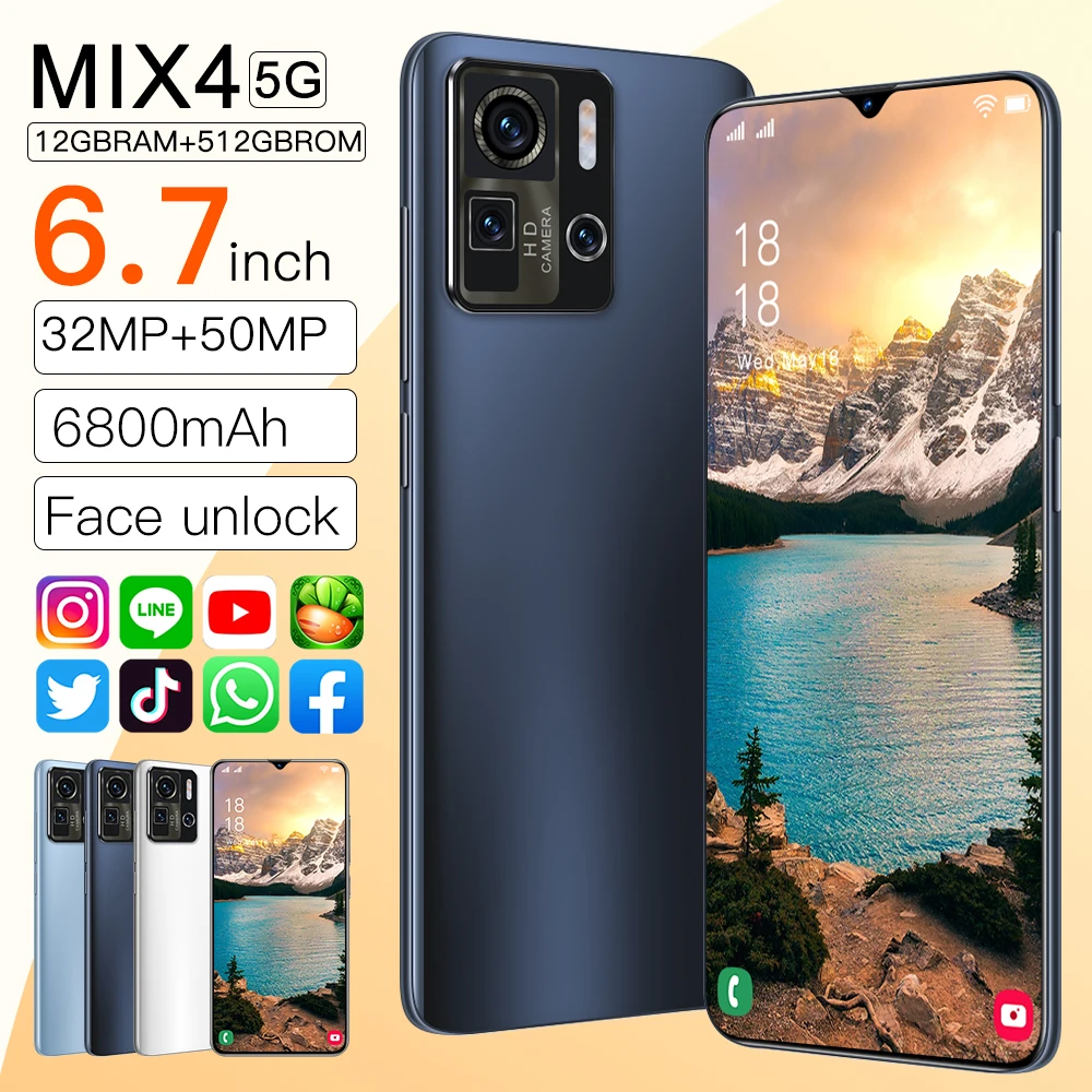 

6.7″HD Smartphone Mix4 Global Version 12GB RAM+512GB ROM 32MP+50MP Android 11 facial recognition 10-core 4G/5G