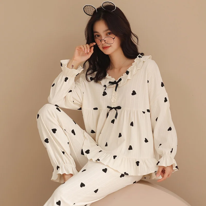 pajama women's autumn  winter new gongyanfeng long sleeve  lovely leisure loose large size home clothes suit