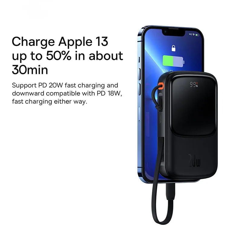 Baseus 22.5W Mini Power Bank 10000 mAh Built in Cables PowerBank External Battery Charger For iPhone 13 12 Xiaomi Samsung Huawei images - 6