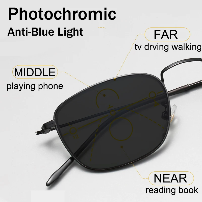 

automatic adjustment progressive Photochromic Reading Glasses men's anti-blue light multi-focus women's high-definition Eyewear