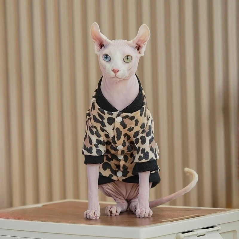 

Одежда для кошек, свитер со сфинксом, куртка с леопардовым принтом для домашних животных, зимнее мягкое пальто для бейсбольной униформы с котом Devon Rex