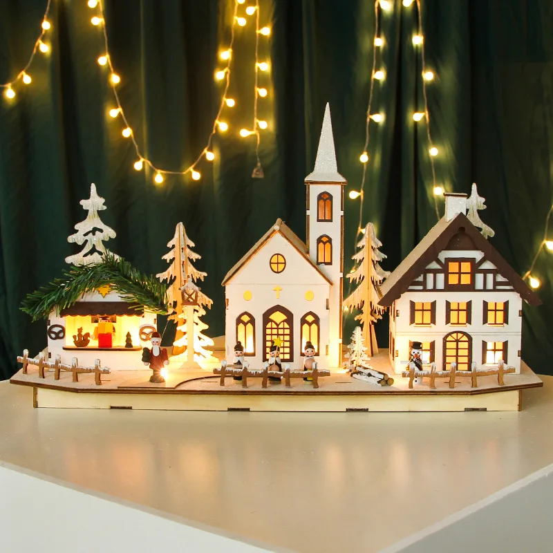 

Christmas New Wooden Crafts Ornaments LED Luminous Nordic Home Desktop Decoration Christmas Creative Gifts Christmas Decor