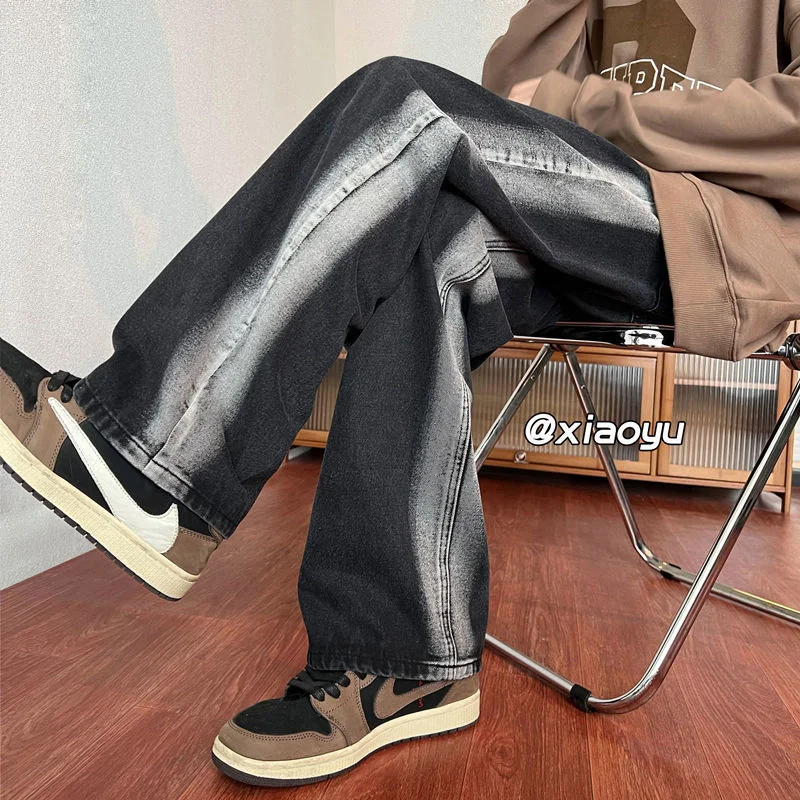 Blue Black Baggy Jeans Men Fashion Retro Casual Straight Jeans Men Japanese Streetwear Hip Hop Loose Denim Pants Mens Trousers