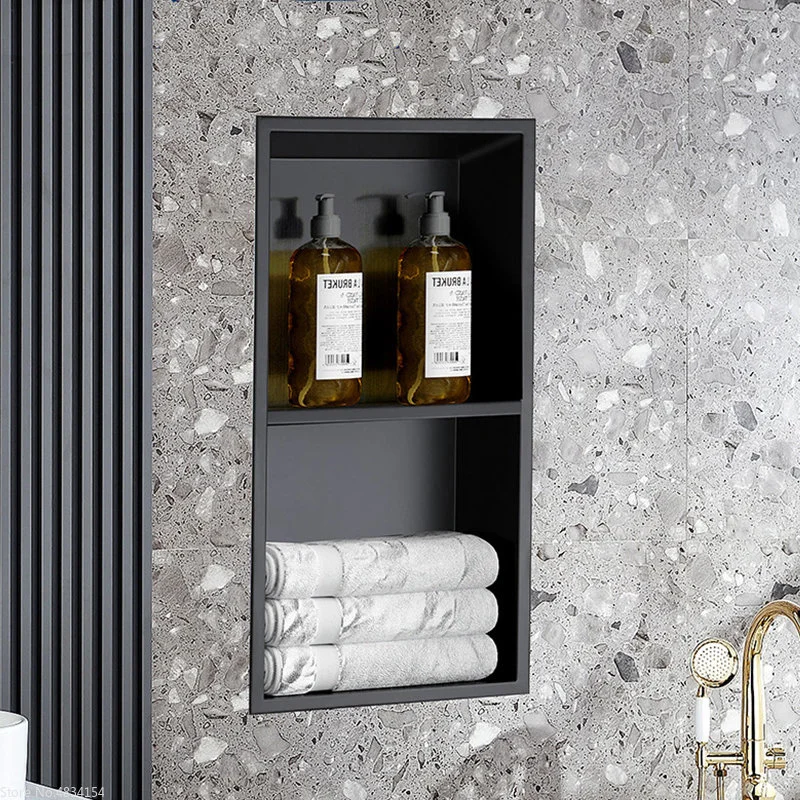

Concealed Matte Black Built-in Wall Niche Hotel In-wall Shelves Shower Room Cabinet Storage Shelf Stainless Steel Recessed Box