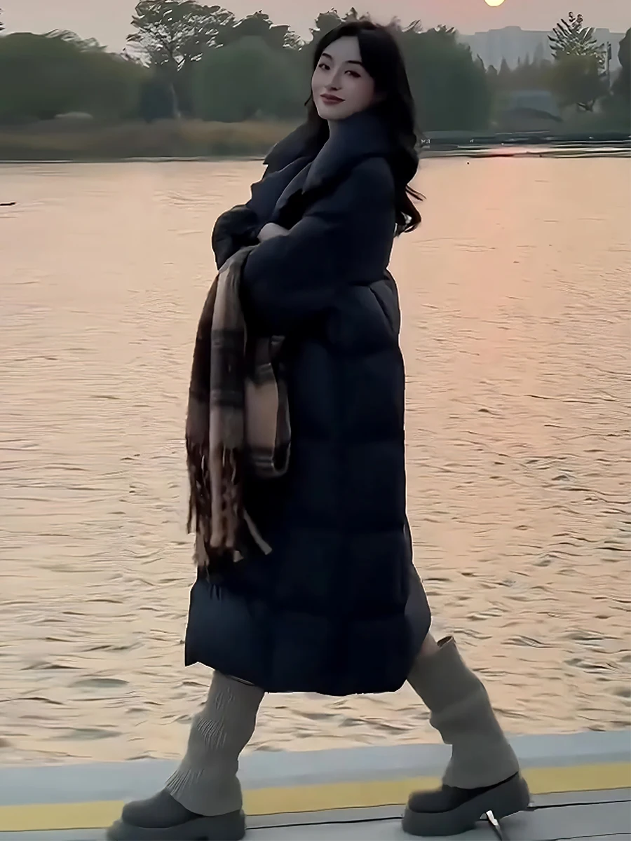 2024 Winter New Fashion Temperament Versatile Fleece-lined Thick Warm Large Lapel 90 White Duck Down Down jacket Women