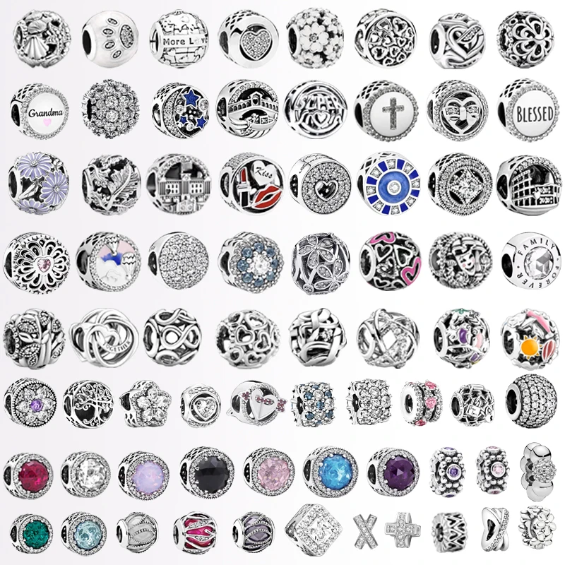 Круглые бусины из стерлингового серебра 925 пробы для браслета Pandora