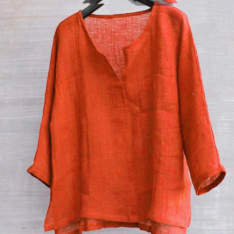 

Men's Youth Chinese T-Shirt Cotton Linen Solid Color Loose Clothes Chinese Style V-Neck Men's Long Sleeve Shirt