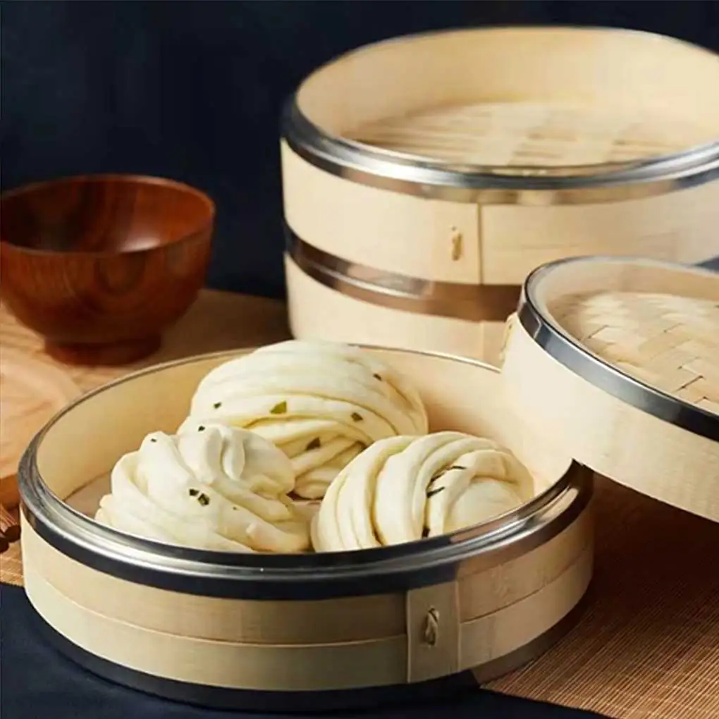 

Бамбуковая Паровая корзина, бытовая кухонная Паровая пища, многоразовая двухслойная Штабелируемая традиционная посуда Dim Sum