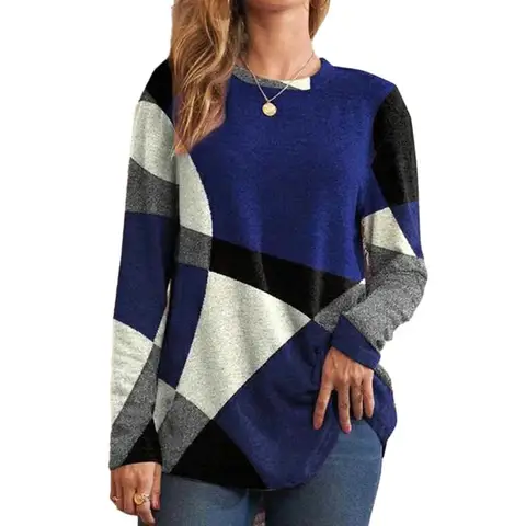 Женская туника с длинным рукавом и карманами, Осенние Топы, блузка, рубашка, свободный зимний джемпер с градиентом, пуловер, свободная одежда, 2023