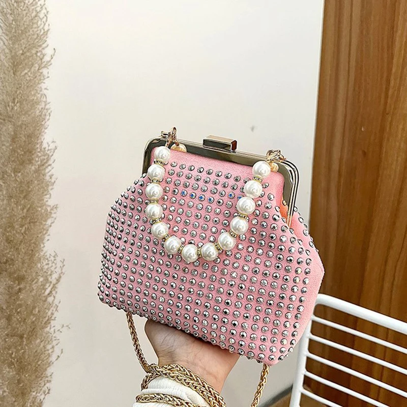 

Luxury Fashion Shell Clip Shoulder Bag Diamonds Beading Tote Bags for Women Designer Handbag Crossbody Women's Bag 2022 Trend