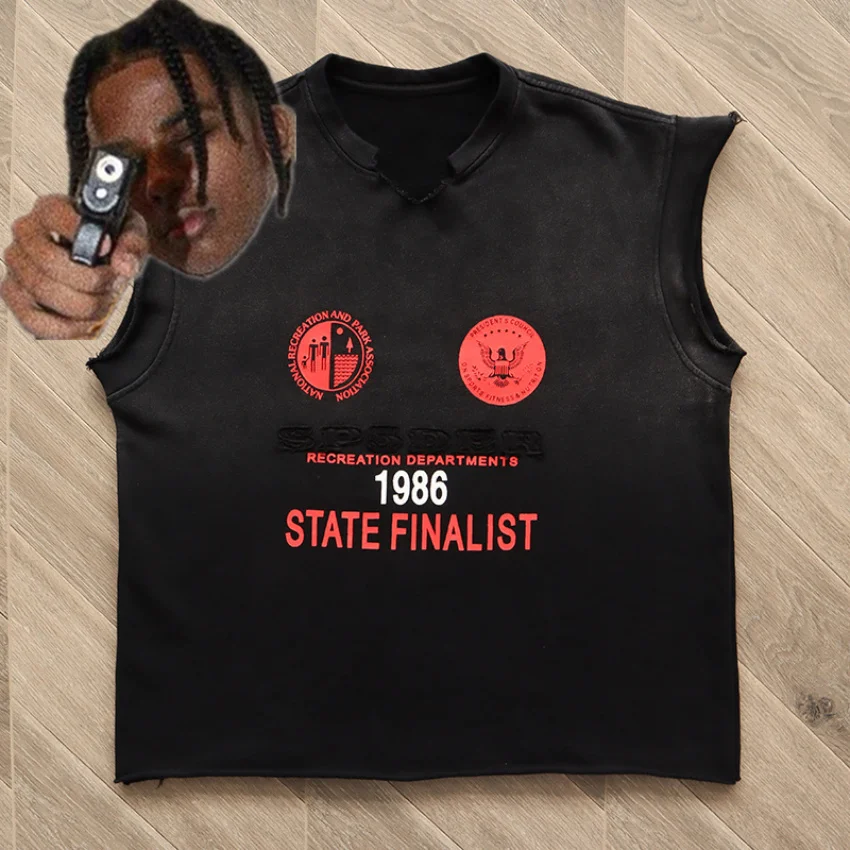 

Мужская/Женская футболка без рукавов Sp5der, футболка оверсайз с разрезом, 555555