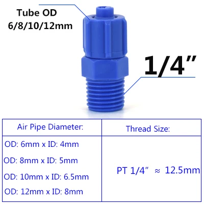 Пневматические фитинги ПК прямой пластиковые 6/8/10/12 мм синие