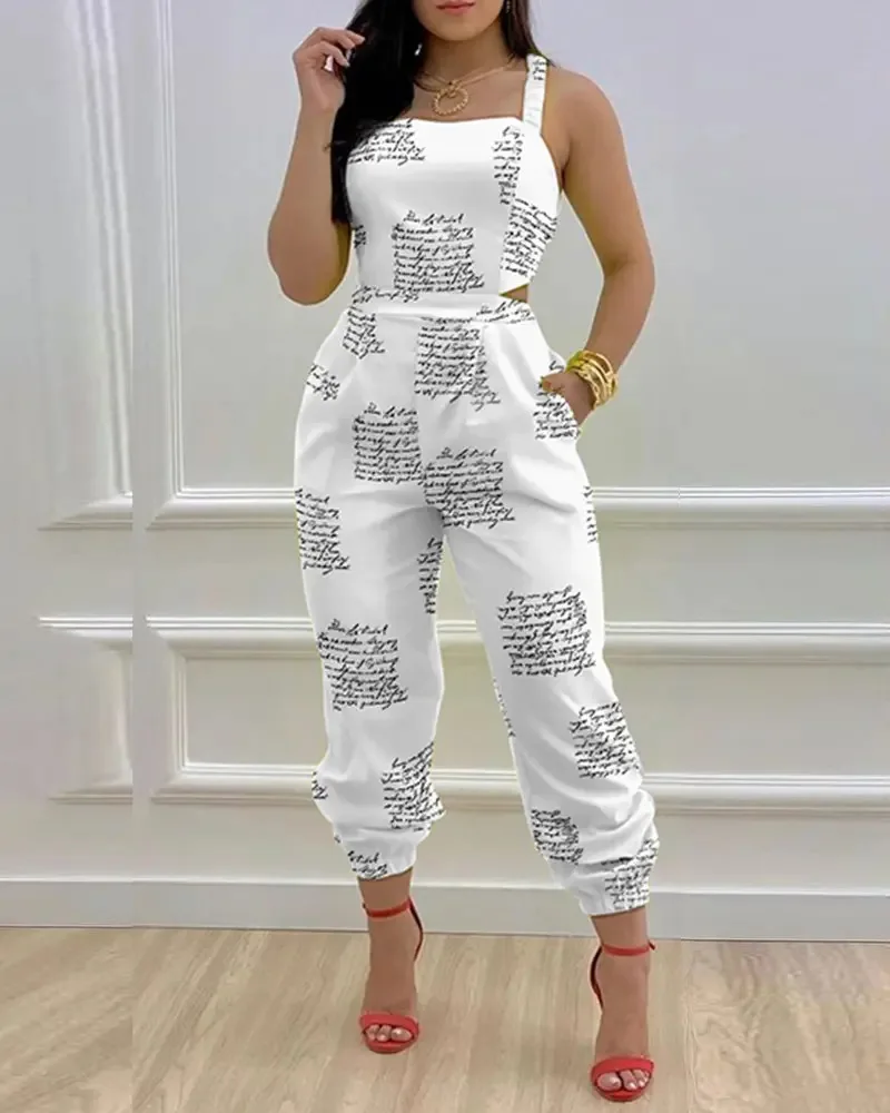 

Women Plants Print Criss Cross Tied Detail Backless Sleeveless Jumpsuit One Piece Romper Long Pants 2022 Summer new Clothes