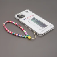 colorful clay mobile phone lanyard chains rainbow bracelet anti lost charm for women telephone case smile beaded phone strap