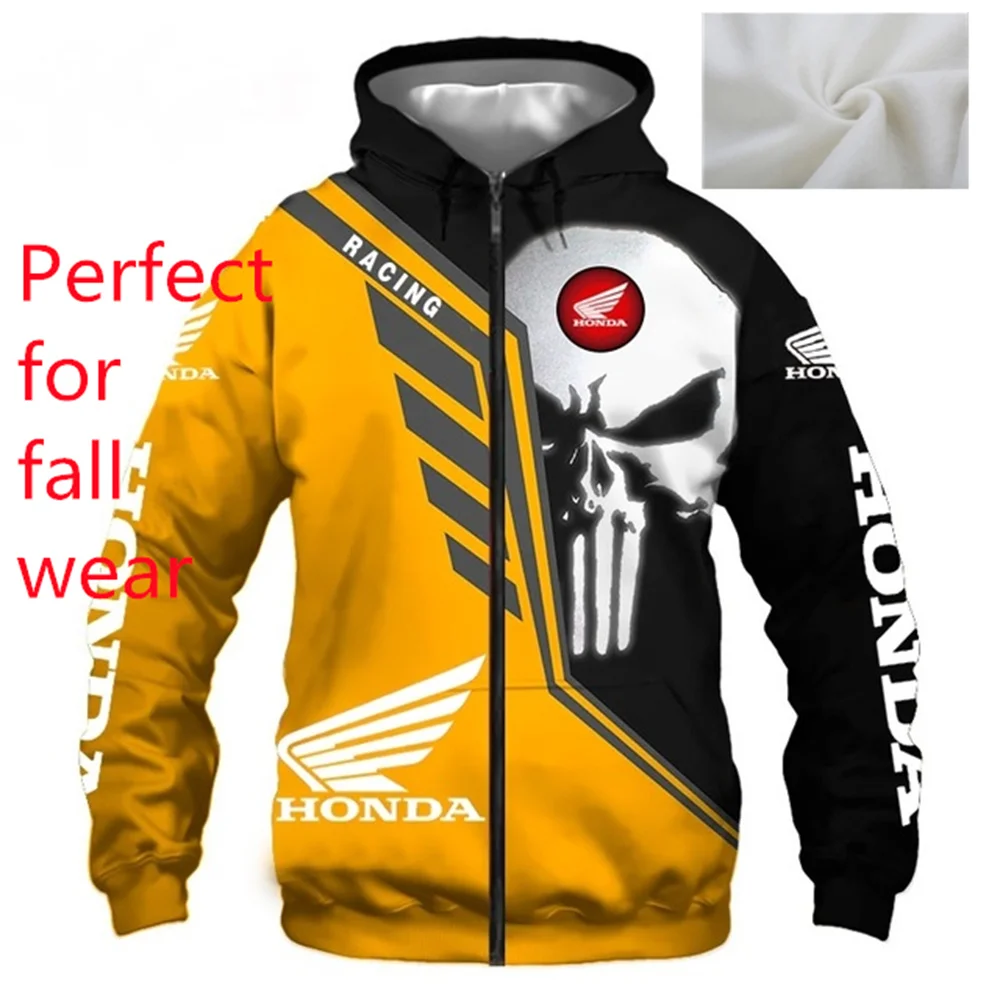

New Men's Honda Wing Motorcycle Logo Hoodie 3D Digital Print Casual Sweatshirt Zip Hooded Harajuku High Quality Racing Jackets