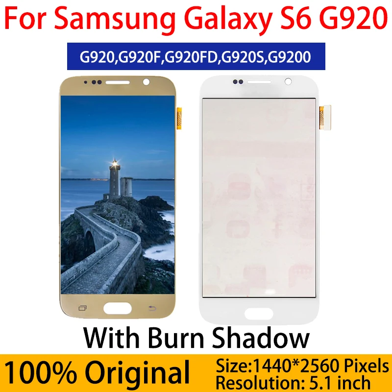 

Original AMOLED For Samsung Galaxy S6 G920 SM-G920F LCD Display S6 Touch Screen Digitizer Assembly Repair Parts burn shadow
