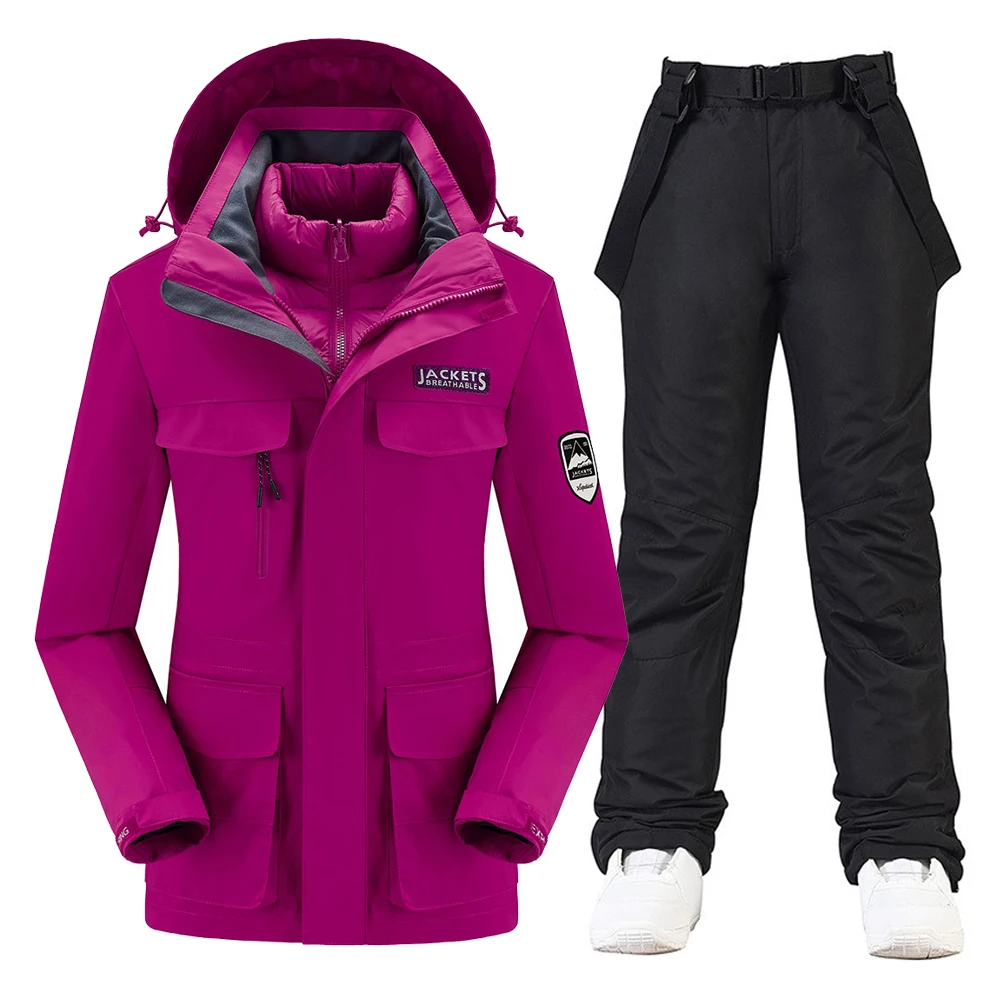 

Лыжный костюм, костюмы для сноуборда, новые женские ветрозащитные водонепроницаемые теплые утепленные штаны и пуховая куртка, лыжный комплект одежды, зимний лыжный костюм