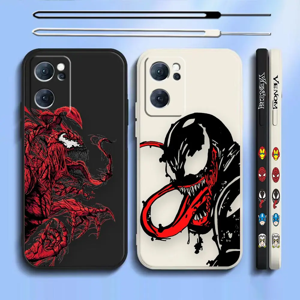 

Marvel Avengers Venom Red Black Comics Case For OPPO Reno 4 4SE 4Z 4F 3 2 2F 2Z ACE Z Pro Lite 4G 5G Liquid Rope Cover Funda