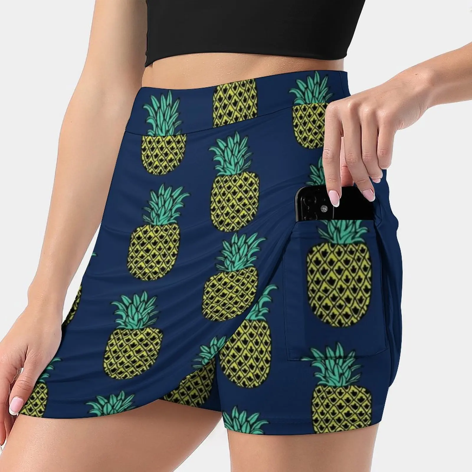 

Pineapple Stripes Pattern By Andrea Lauren Navy Minimal Women's skirt Mini Skirts A Line Skirt With Hide Pocket Pineapple