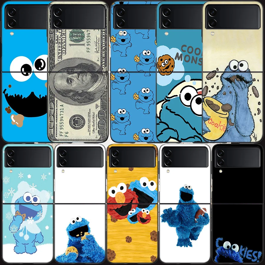 

Cookie Monster Case for Samsung Galaxy Z Flip3 Flip4 5G Black Hard Cell Phone Cover Z Flip 3 4 Luxury PC Shell Zflip3 Coque
