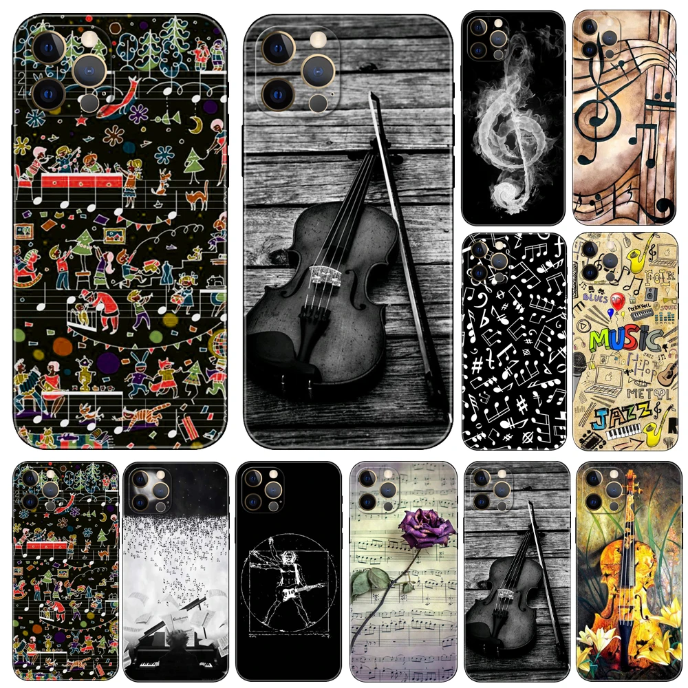 

Musical Notes Violin Classical phone case for iphone 14 se 6 6s 7 8 plus x 10 XR XS 11 12 13 mini pro MAX black tpu back cover