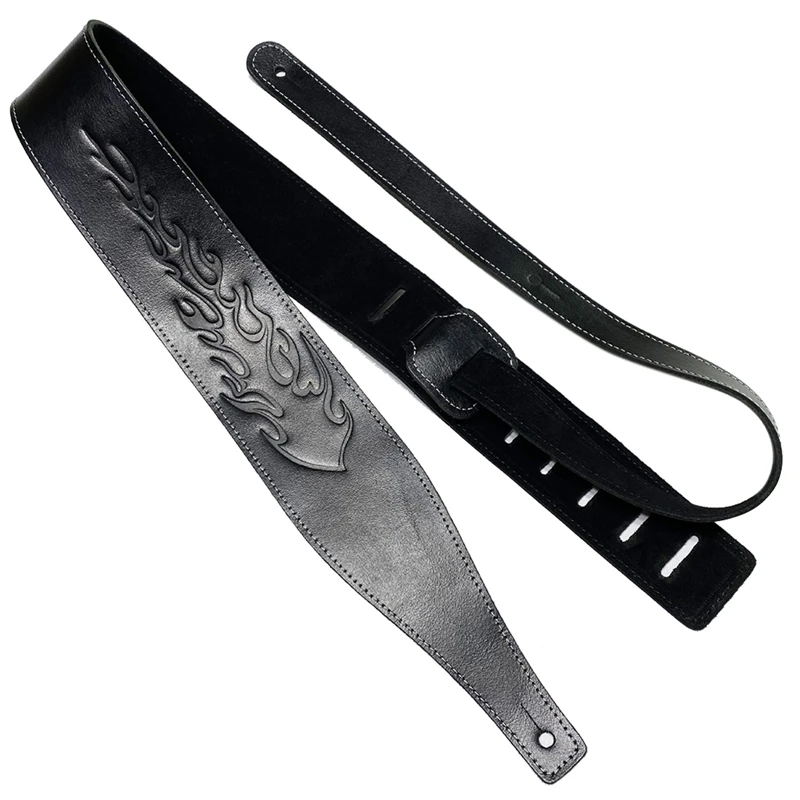 

Leather Guitar Strap Embossed Guitar Shoulder Strap Universal Musical Instrument Accessories,Black Flame Style