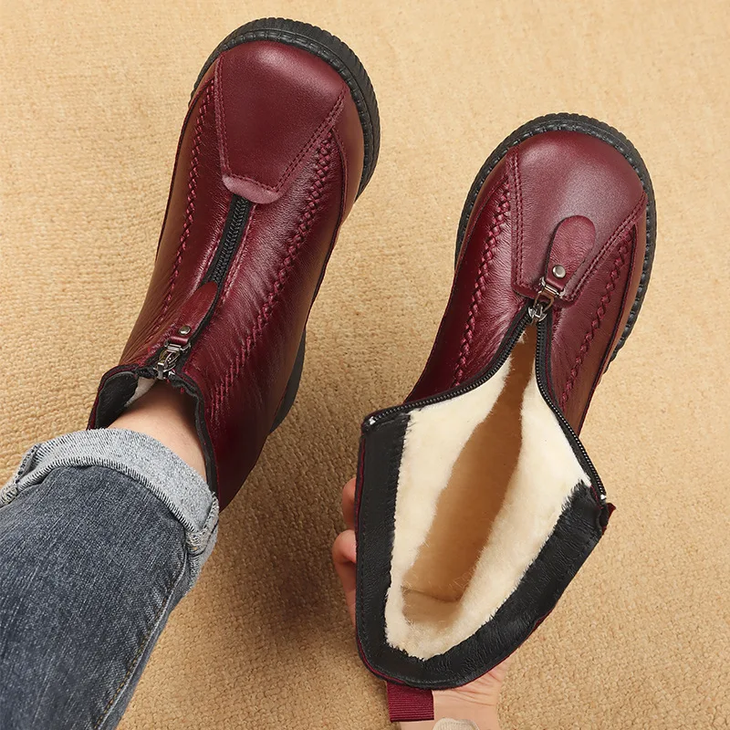 Противоскользящие теплые меховые ботильоны водонепроницаемые зимние ботинки