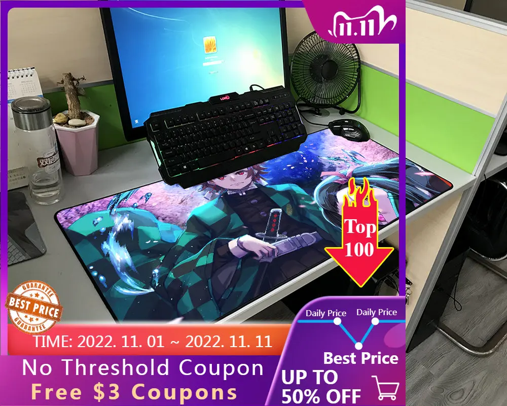 

XL Anime Kimetsu Table Mat Yaiba High-definition Printing Computer Game Lock Edge Mouse Pad Xxl Keyboard Computer Pad Csgo 30x80