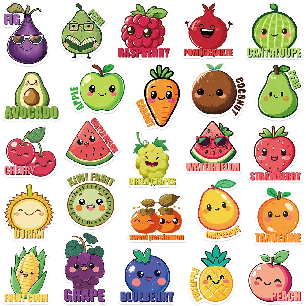 50pcs Cartoon Fruit Apple Orange Stickers Decals For Phone Notebook Suitcase DIY Graffiti Aesthetic Kids Toys Gifts