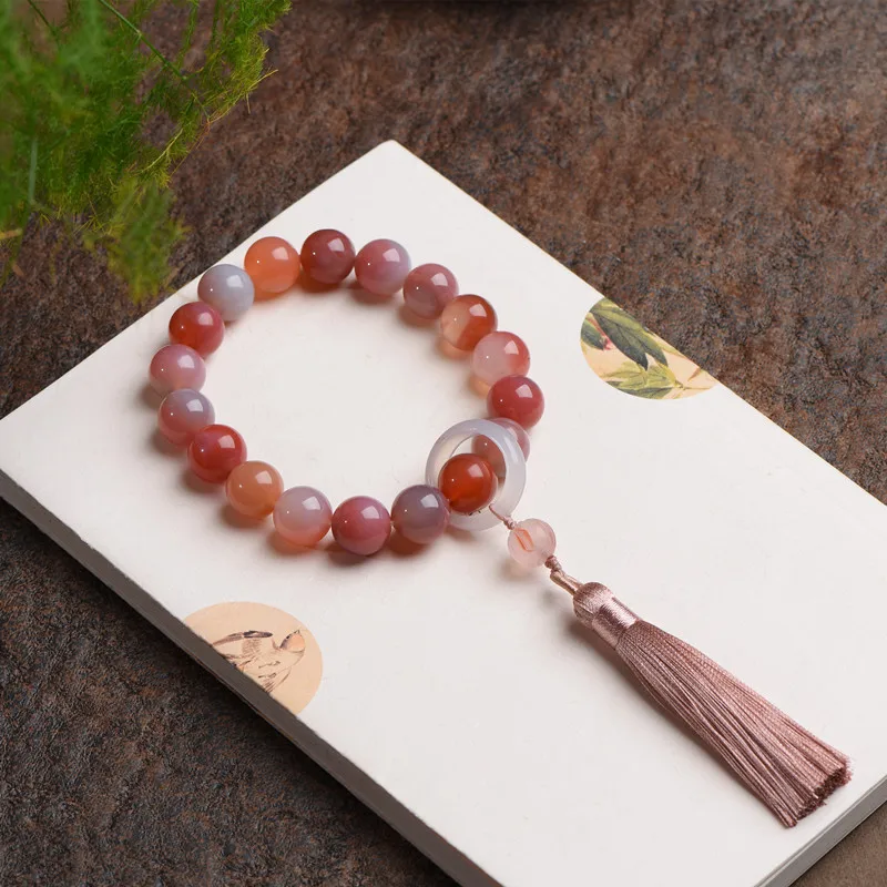 

Лидер продаж, изысканный браслет с кисточками из натурального агата 12 мм, модные женские и мужские аксессуары, подарок